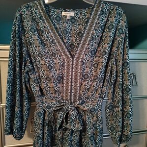 Max Studio Green And Gold Long Sleeve Dress